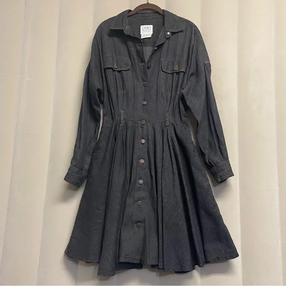 Vintage Omo Norma Kamali Women’s Dress Size 10 Dark Wash Denim Designer Luxury - Picture 3 of 14